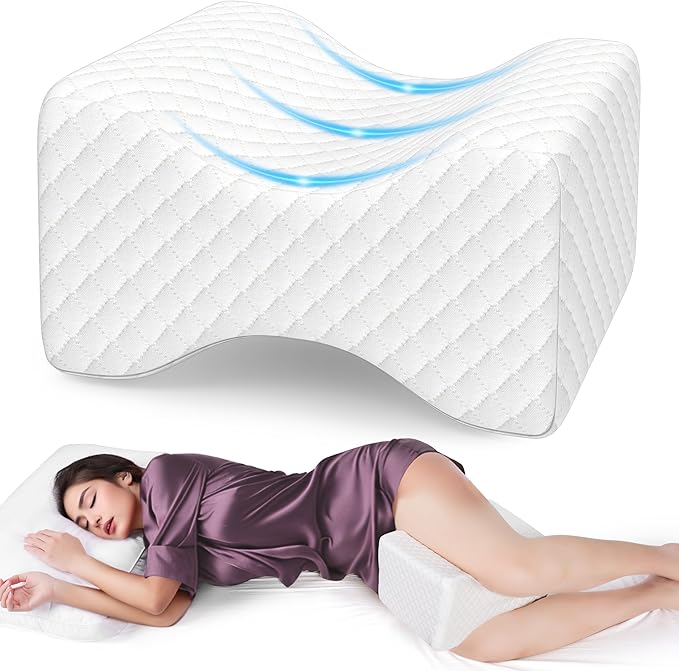 SweetSlubr Memory Foam Knee Pillow for Side Sleepers, Support Leg Pillow for Side Sleeping, Smooth Spine Alignment Pillow, Cushion for Hip, Back, Sciatica, Knee, Joints Pain Relief, White, X-Large