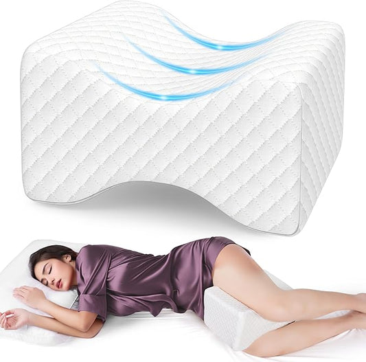 SweetSlubr Memory Foam Knee Pillow for Side Sleepers, Support Leg Pillow for Side Sleeping, Smooth Spine Alignment Pillow, Cushion for Hip, Back, Sciatica, Knee, Joints Pain Relief, White, X-Large
