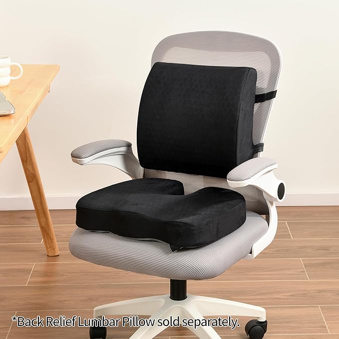 Lumbar Support Pillow for Office Chair - Memory Foam Back Cushion for Chair, Car, Couch - Lumbar Pillow Promotes Better Posture, Back Pain Relief with Adjustable Strap & Non-Slip
