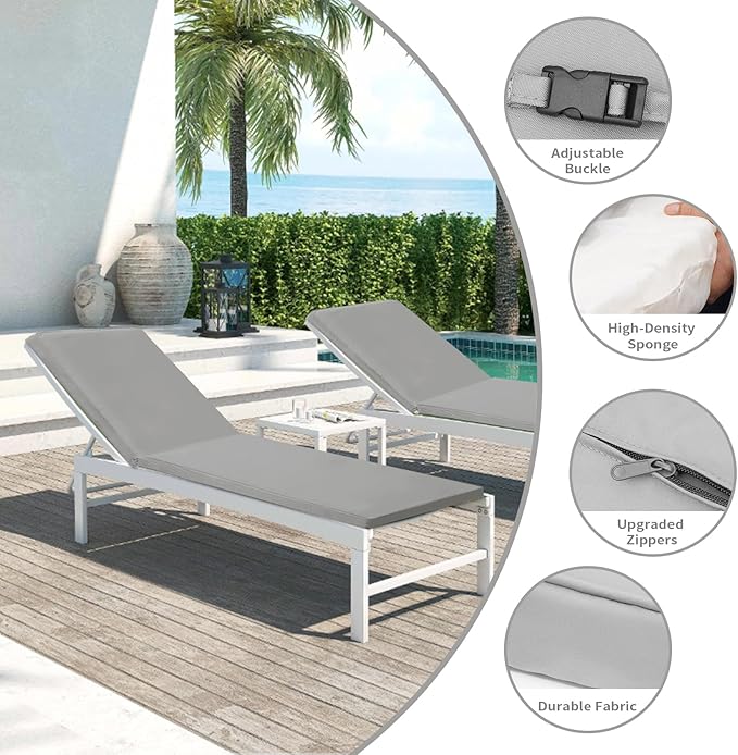 Outdoor Chaise Lounge Cushions for Patio, Lounge Chair Cushions, Waterproof Replacement Seat Pads for Outdoor Furniture (1, Grey, 80"x26"x3")