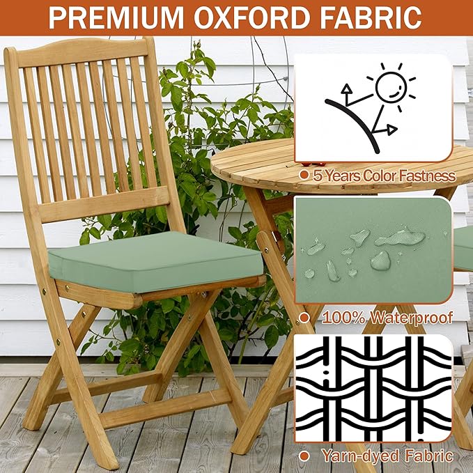 Outdoor Chair Cushions 16 x 17 Inch, Set of 4, Water Resistant Patio Chair Cushions with Tie 3 Year Color Fastness Thick Outdoor Seat Cushion for Garden Lawn Patio Furniture Sage Green