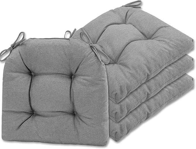 SQUARE MOON Chair Cushions for Dining Chairs, 3 Inch Thick Comfortable Kitchen Chair Pads, Dining Room Seat Cushions with Ties, Machine Washable, 17" x 16" x 3", 4/Pack, Light Grey