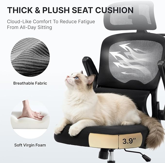 3PCS Ergonomic Office Chair Mesh Back Chairs - High Back Computer Chair with 3D Adjustable Headrest & Flip-up Arms, Comfort Desk Chair Lumbar Support for Home & Gaming