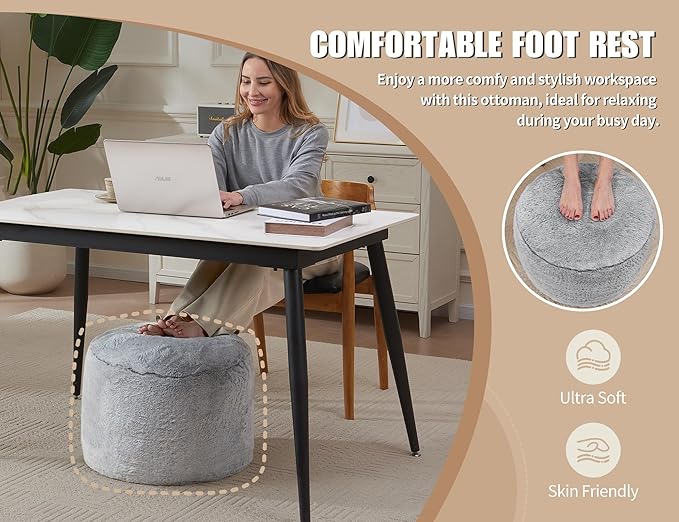 WSOFRLAC Boho Ottoman Living Room Furniture 26"x18" Large Round Ottomans Pouf Couch Foot Rest Grey Pouf Ottoman Foot Rest with Foam Chunk Filling Pouffe Ottomans Stuffed Foot Rest Poufs for Couch