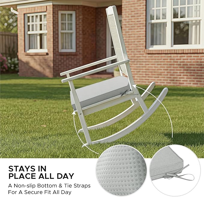 Outdoor Chair Cushions, Fade-Resistant & Water-Resistant, D Shaped Patio Furniture Seat Chair Pads Replacement with Ties, Non-Slip Bottom, Removable Cover, Set of 6, 18.5 x 16 Inch, Light Grey