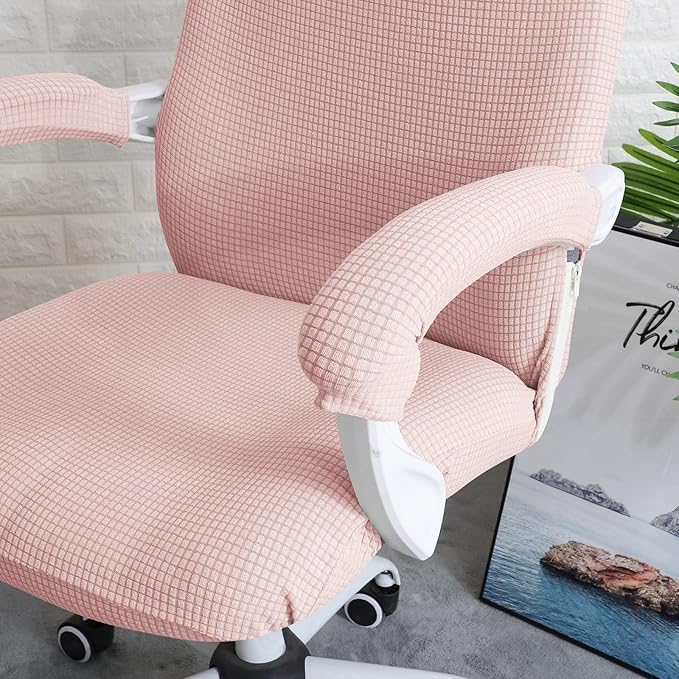 FORCHEER Office Chair Cover with Armrest Covers Pink Water-Resistant Jacquard Covers for Office Executive Chair and Arms Large Washable