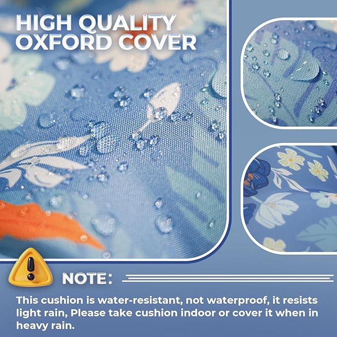 Waterproof Outdoor Chaise Lounge Chair Cushion 74.4 x 22 x 4.7 Inches Memory Foam Lounge Chair Cushions for Outdoor Furniture with Ties, Thickened Pool Lounge Chair Cushion, Blue Floral