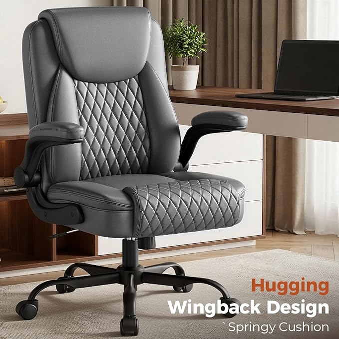 COMHOMA Leather Office Chair Ergonomic Computer Gaming Chair with Comfy Back Support, Executive Mid-Back,Small Gmaing Chair with Adjustable Armrests, for Short People Use, Rolling Swivel for Adults
