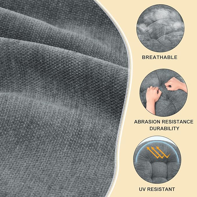 Rocking Chair Cushion - Chenille Fabric, High-Density Sponge, Durable Comfort Double-Sided Tufted Seat Pads with Ties, Chenille︱Pearl Light Grey, 44x19x4 inch