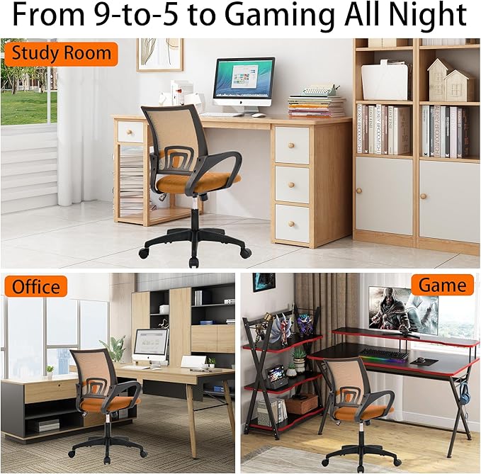 Orthopedic Office Chair - Supportive Backrest with Adjustable Seat Height & Tilt (Doctor Recommended Design), PVC Base, Orange