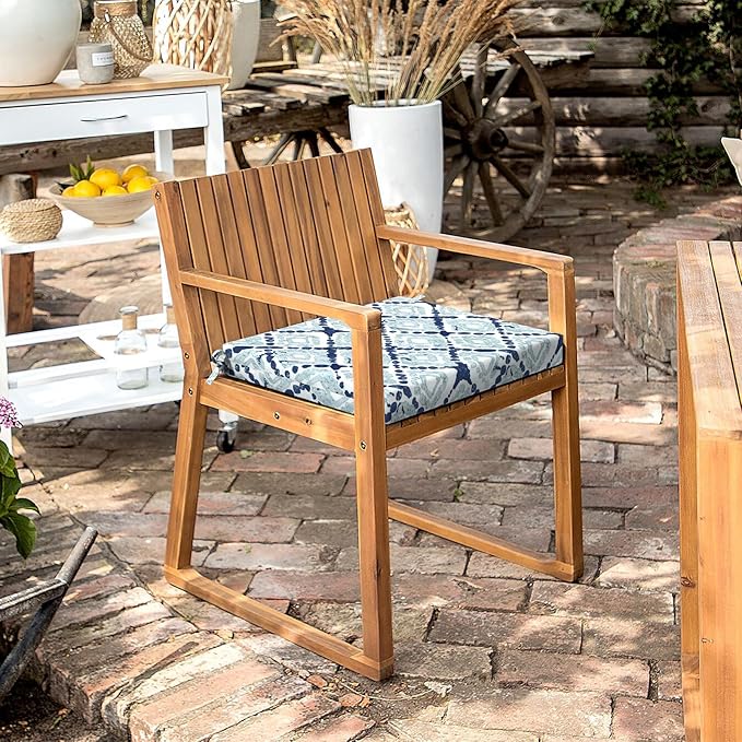 LVTXIII Outdoor Chair Cushions 18.5"x16"x2" Pack of 2, Water-Repellent Square Corner Memory Foam Seat Cushions with Ties for Garden Patio Furniture, Boho Geometry Blue