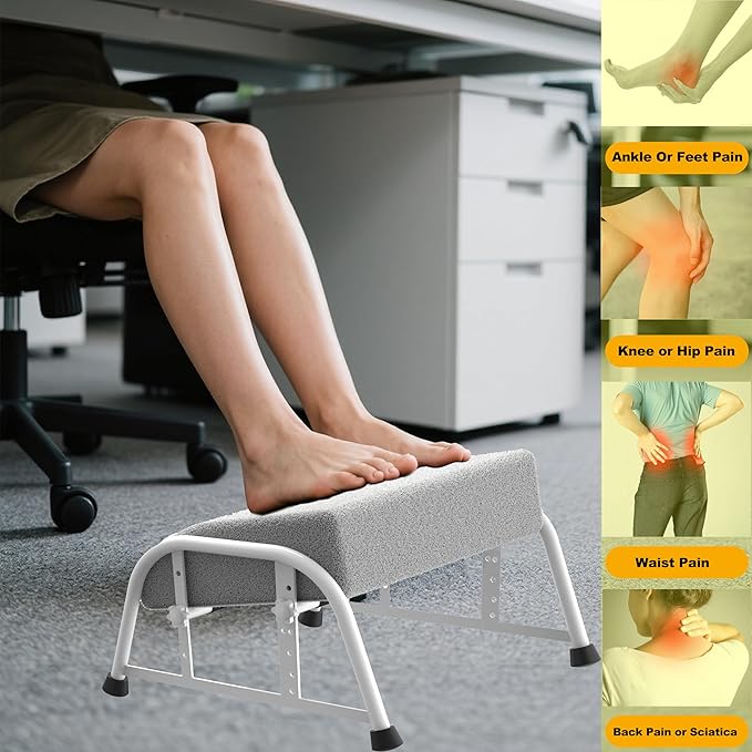 Under Desk Footrest with Memory Foam, Adjustable 10-Level Ergonomic Foot Rest for Office & Gaming Desk Accessories for Leg Rest, Reinforced Metal Frame, Non-Slip Base Extra Large（White 2 USE