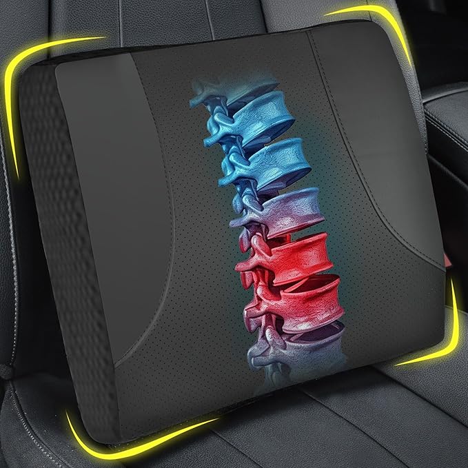 Lumbar Support Pillow for Car: Ergonomic Memory Foam Lumbar Pillow for Long Drives, Lower Back Support for Pain Relief, Dual Adjustable Straps, Back Cushion for Car Seat, Office Chair - Black