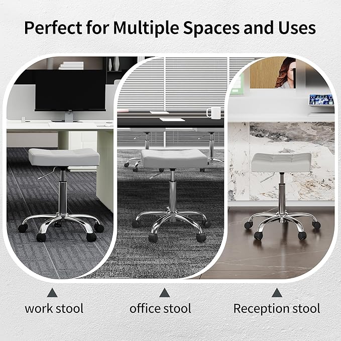 FIRAVOE Adjustable Drafting Stools 17-21 inch (Saddle Shaped Seat) (300lbs Capacity) Office Stool with Wheels (Gray)