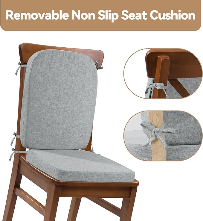 HOMBYS Kitchen Chair Back Cushion & Seat Cushion, Dining Room Chair Cushions,Seat Cushions for Kitchen Chairs,High Density Foam Seat Pad & Backrest,Chair Pads for Dinning Chair with Elastic Bands,grey