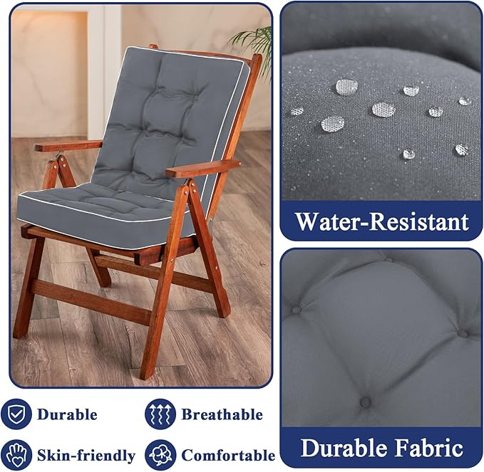 Topotdor Rocking Chair Cushions Indoor, Tufted Rocking Chair Seat Cushion for Patio Furniture, Water Resistant Rocking Chair Pads with Ties for Nursery Balcony Chair, Gray