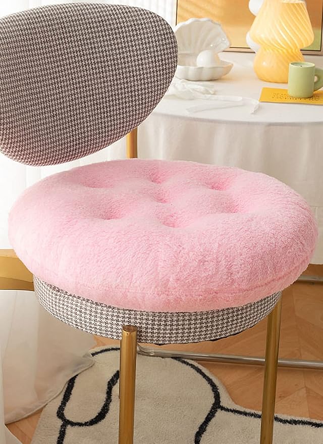 Comfortable Square and Round Artificial Lambswool Chair Pads,Soft Fluffy Chair Seat Cushion Plush Cushions Seat Pad for Home Office Meditation (17 inch(45cm), Round-Pink)