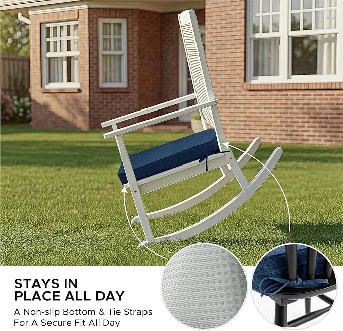 Outdoor Chair Cushions, Fade-Resistant & Water-Resistant, D Shaped Patio Furniture Seat Chair Pads Replacement with Ties, Non-Slip Bottom, Removable Cover, Set of 2, 17 x 16 Inch, Navy Blue