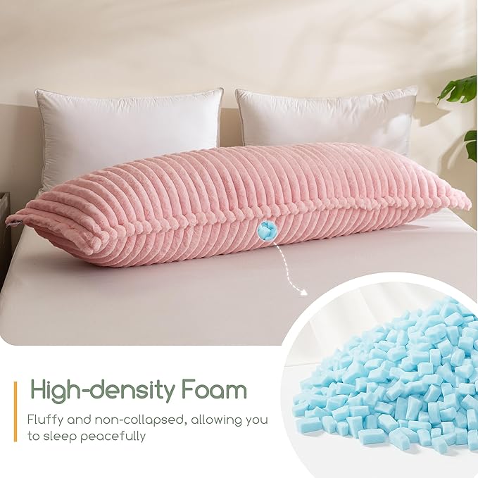 HIGOGOGO Memory Foam Body Pillow, Thickened Large Long Bed Pillow for Adults, Full Body Pillow with Removable Pillow Cover(20x54 Inch),Pink