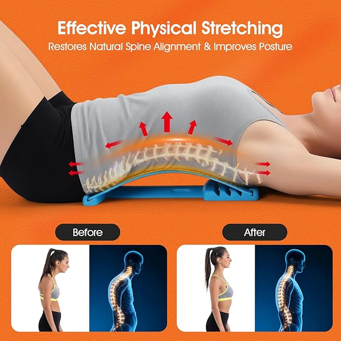 Premium Back Stretcher for Lower Back Pain Relief – 4-Level Adjustable Lumbar Support Board with Soft EVA Massage Strip – Durable & Portable Back Cracker to Release Tension and Reset Your Day (Blue)