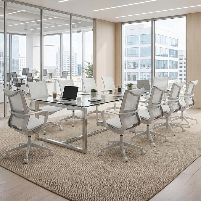 LuxErgo Ergonomic Mesh Office Chair, Mid Back Desk Chair with Lumbar Support & Armrests, Height Adjustable, 115° Recline, 360° Swivel Rolling Task Chairs for Home Office, Grey
