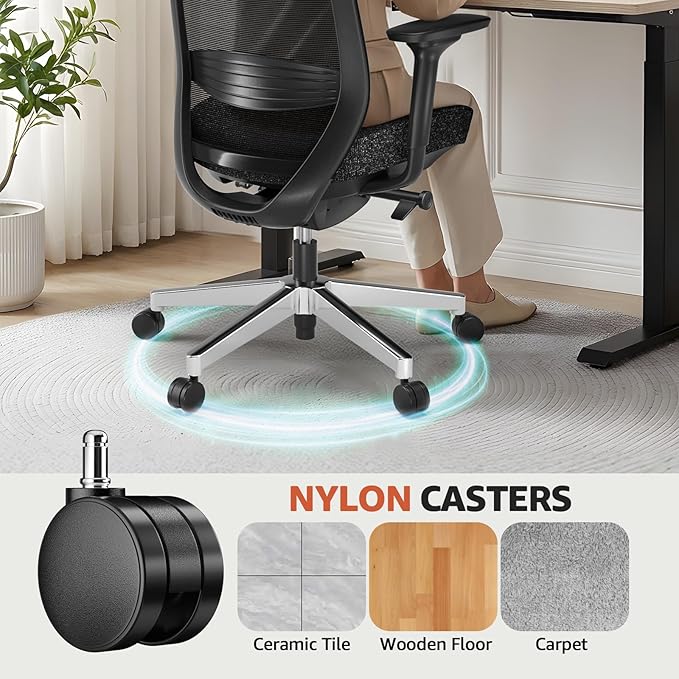 ErgoSift M2 Office Chair Ergonomic Desk Chair High-Back Mesh Desk Chair with Adjustable Lumbar Support and Headrest 4D Armrests for Long Hours Sitting Black