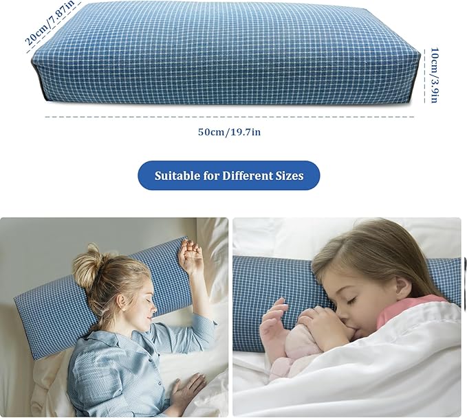 Adjustable Buckwheat Hull Pillow for Neck Pain Relief (21x8x4) Natural Cooling Cervical Support Camping Pillow for Side & Back Sleepers with Night Sweats (xiaoge Blue)