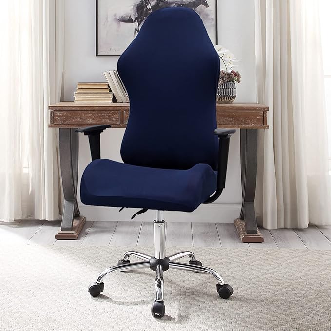 WOMACO Gaming Chair Slipcover Stretch Seat Chair Cover for Leather Computer Reclining Racing Ruffled Gamer Chair Protector (Dark Blue, One-size)