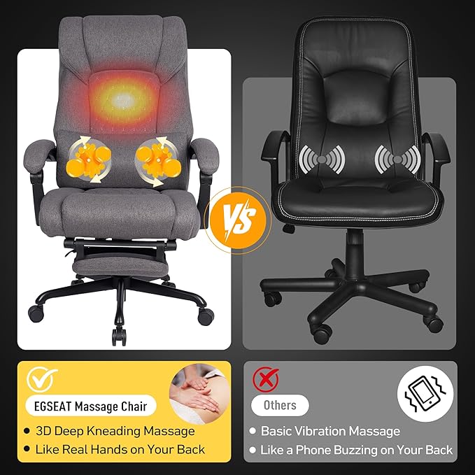 3D Kneading Massage Office Chair with Heat, 500 lbs Big and Tall Executive Computer Desk Recliner, Electric Heated Gaming Chairs with Massage & Footrest, Grey,