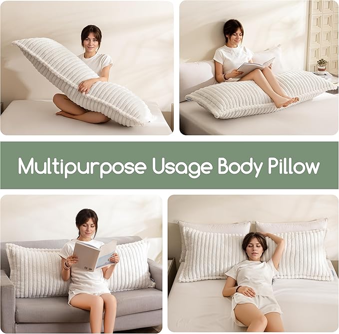 HIGOGOGO Memory Foam Body Pillow, Thickened Large Long Bed Pillow for Adults, Full Body Pillow with Removable Pillow Cover(20x54 Inch),Beige