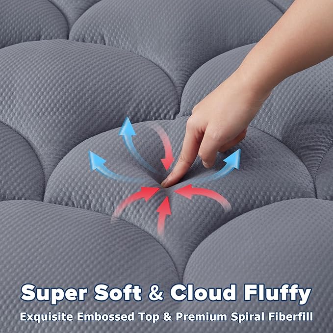 ELVEN HOME Queen Mattress Pad for Back & Hip Pain Relief, Pillow Top Cooling Bed Topper Quilted Fitted, Hotel Quality Deep Pocket Soft Queen Mattress Protector Cover Washable (60x80 inch, Grey)
