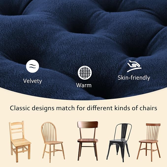 ELFJOY 4 Pack Chair Cushions for Dining Chairs Chair Pads Cushion for Kitchen Office Tufted Square Seat Cushion with Ties (U Shape Navy)