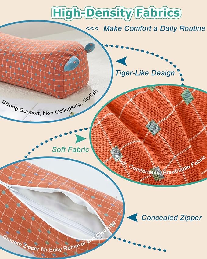 Customizable Buckwheat Hulls Roll Pillow, Firm Neck Spine Support with Adjustable Firmness, Cooling Lumbar Support Pillow for Bed, 16x6 Inch Orange Red