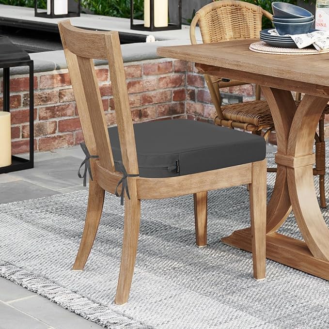 idee-home Outdoor Chair Cushions Set of 4, Thick 19" x 19" x 2" Outdoor Seat Cushions Patio Furniture Waterproof with Ties, Dining Pads