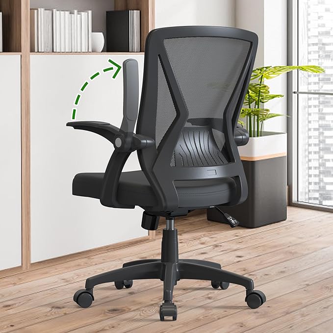 Ergonomic Model Rolling Home Office Computer Desk Chair with Flip Up Arms Lumbar Support for Work Study Adult and Student