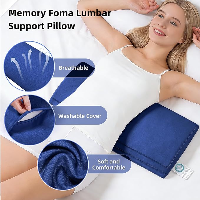 Adjustable Lumbar Support Pillow for Bed & Sleeping, 4-Layer Back Support Cushion with Height Booster, Dual-Firmness Inserts & Washable Cover, Lower Back Pain Relief for Lying Down
