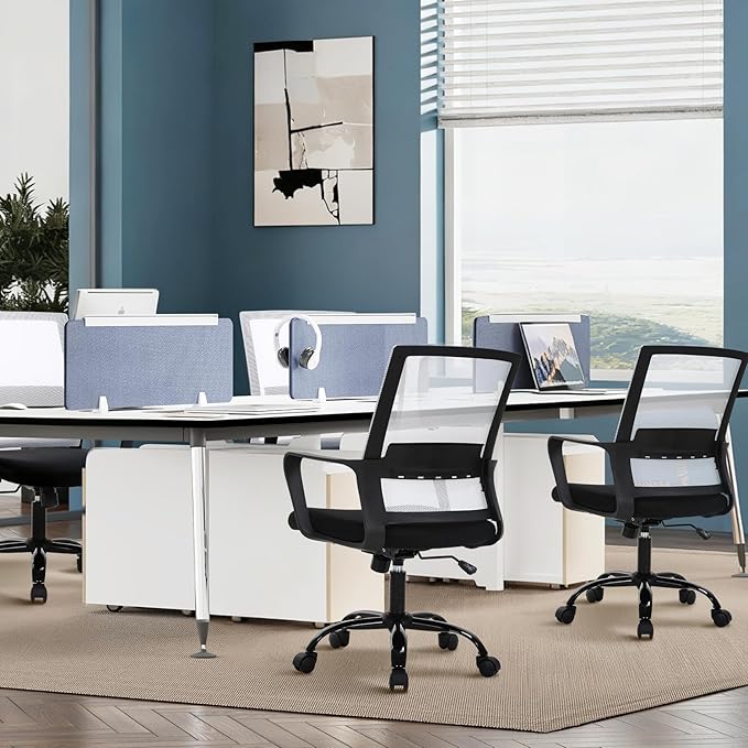 Ergonomic Office Chair, Breathable Mesh Desk Chair, Swivel Computer Chair with Wheels & Adjustable Height & Comfort Seat for Home Office, Gaming Room, White