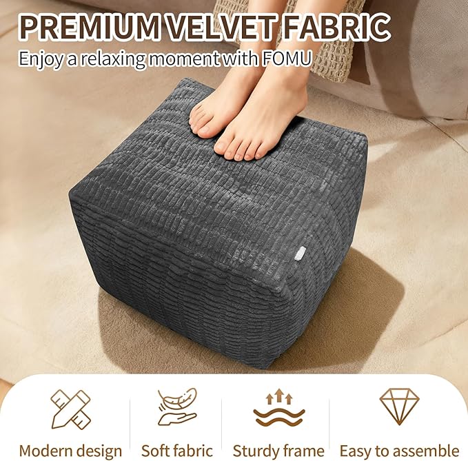 Pouf Ottoman, Soft Corduroy Pouf, Poofy Ottoman Foot Rest，Poufs for Adults, Poofs & Ottomans Furniture, Floor Poof-Chair for Living Room & Bedroom(1PC, Dark Grey, 22"×22"×14")