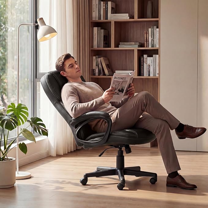 Furmax Office Executive Chair High Back Adjustable Managerial Home Desk Chair, Swivel Computer PU Leather Chair with Lumbar Support