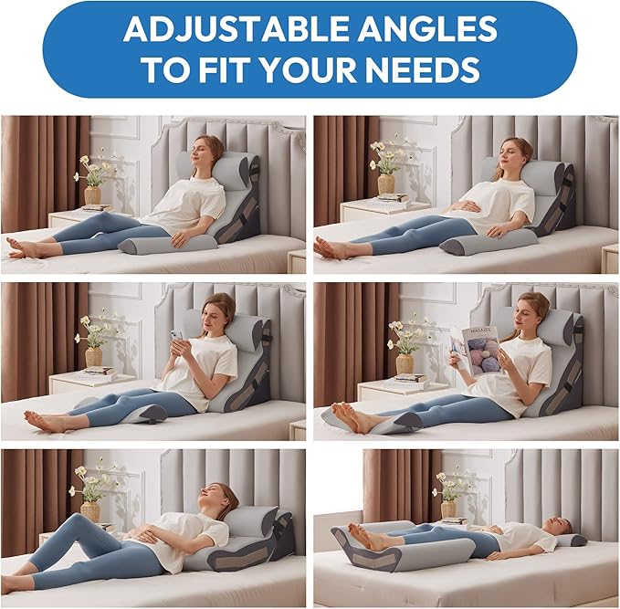 Ahpmeoa 4PCS Wedge Pillow Set for After Surgery, Back Pillow for Bed Sitting up, 10-in-1 Foam Wedge Pillow for Acid Reflux & Back Pain Relief, Post Surgery Pillow for GERD & Snoring, Grey