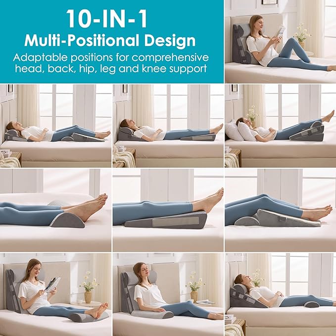 4Pcs Wedge Pillow Set for After Surgery,Acid Reflux Relief, Adjustable Bed Wedge Pillows for Sleeping,Anti Snore, Memory Foam Triangle Pillow for Back&Neck&Shoulder Pain Relief, Grey