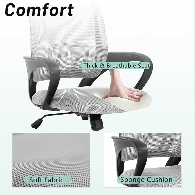 Modern Mesh Office Chair, Ergonomic with Lumbar Support, Adjustable Height, Grey