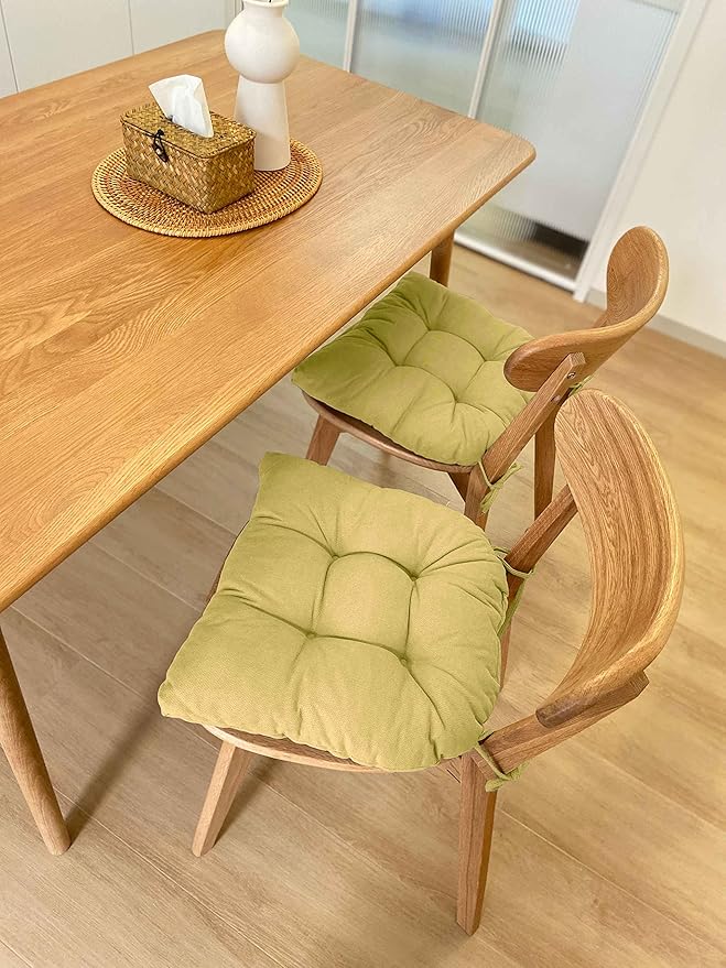 Chair Cushion, Chair Cushions for Dining Chairs, Chair Pads and Mat with Ties for Indoor Kitchen Seat and Desk (Grass Green, 4 Count - 17 x 16 in)