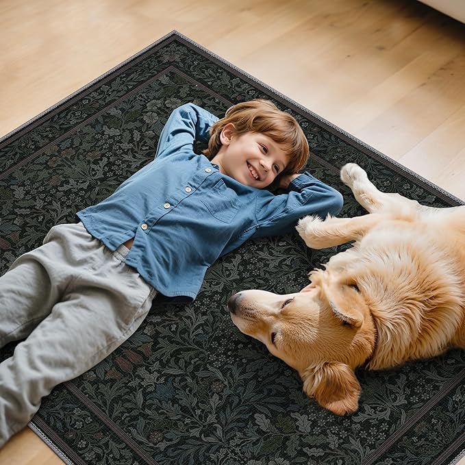 36"x48" Office Chair Mat for Hardwood Tile Floor, Under Desk Carpet Protector for Rolling Computer Chair Mat, Machine Washable Area Rug, Anti-Slip 1/5" Thick Low Pile Thin Vinyl Floor Mat, Dark Green