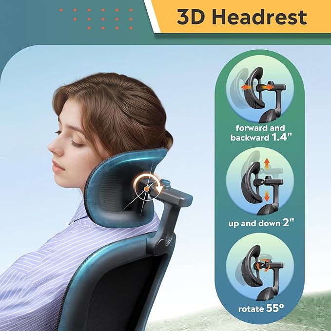 DEVAISE Ergonomic Mesh Desk Chair, Separated-Adjustable Lumbar Support，Large Cushion, Flip-up Armrests, 90-125° Rocking Tilt, for Home Office Computer Gaming, Black