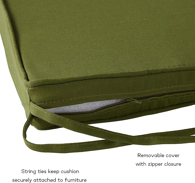 Outdoor 18 inch Square Patio Dining Chair Pads – Comfortable Fiber-Filled Seat Cushions with Ties, Reversible Polyester Fabric - Hunter Green, Set of 2