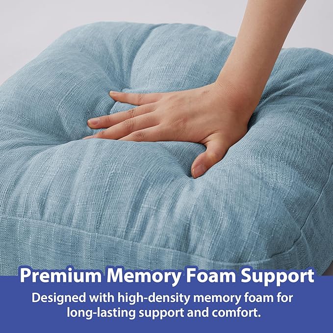 IASEAHK Chair Cushions for Dining Chairs, Dining Chair Cushions, Tufted Indoor Chair Pads with Ties & Non Slip Backing, Seat Cushions for Kitchen Chairs 16.5” x 16.5” x 3.5”, Set of 4, Light Blue