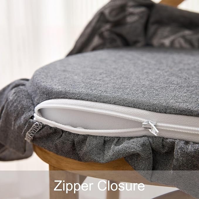 vctops Cotton Ruffled Chair Cushion for Kitchen Dining Room Chairs Farmhouse Neutral Thin Seat Cushion Soft Foam Non Slip Chair Pad with Removable Cover (Dark Grey,16"x16")
