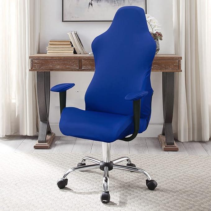 WOMACO Gaming Chair Slipcover Stretch Seat Chair Cover for Leather Computer Reclining Racing Ruffled Gamer Chair Protector (Blue, One-Size)