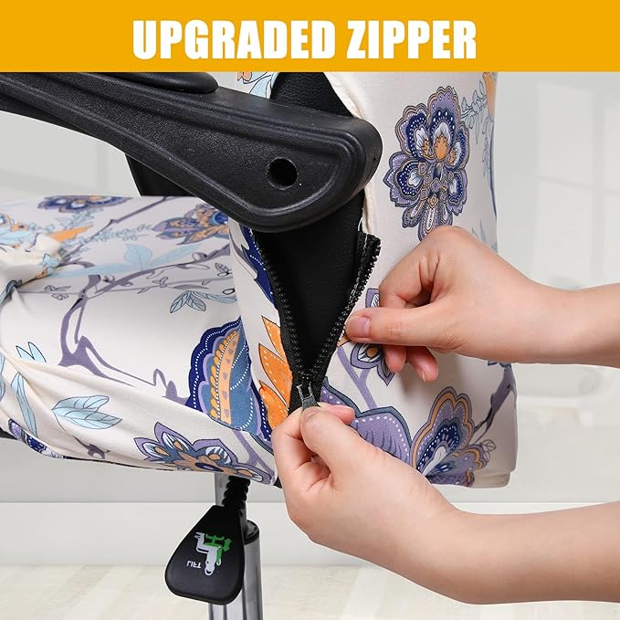 Smiry Stretch Printed Office Computer Chair Covers, Universal Desk Rotating Chair Slipcovers Removable Washable, Soft Fit Anti-Dust Spandex Protector Cover with Zipper, Beige